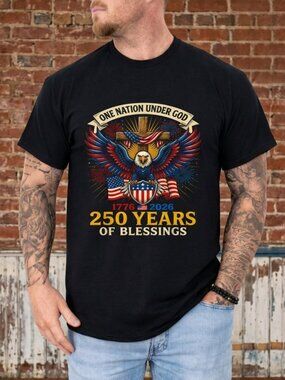 Vintage One Nation Under God 250 Years Blessings Patriotic Eagle Tee